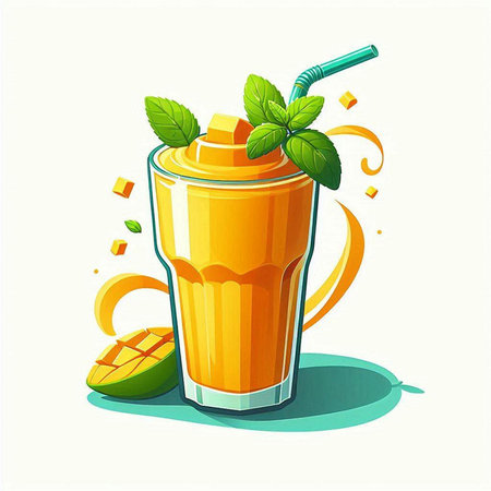 Mango smoothie in a glass with a straw. Vector illustration.のイラスト素材
