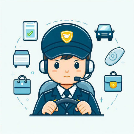 Vector illustration of the boy in the helmet of a police officer.のイラスト素材