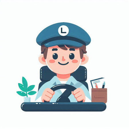 Policeman driving a car. Vector illustration in cartoon style.のイラスト素材