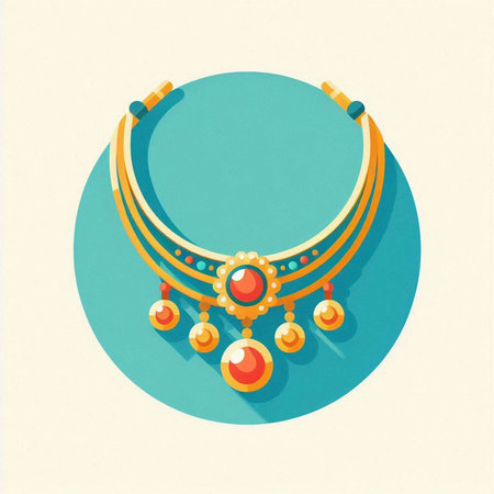 Necklace with precious stones in retro style. Vector illustration.のイラスト素材