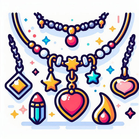 Necklace with jewelry and gems. Vector illustration in flat style.のイラスト素材
