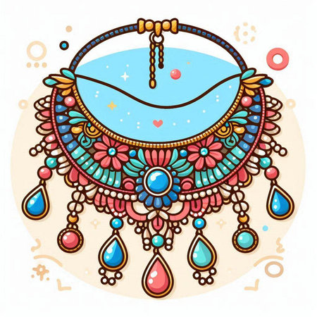 Necklace with precious stones and beads. Hand drawn vector illustration.のイラスト素材