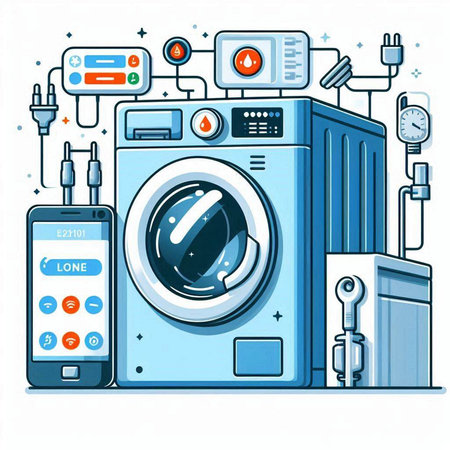 Washing machine and equipment. Vector illustration in line art style.のイラスト素材