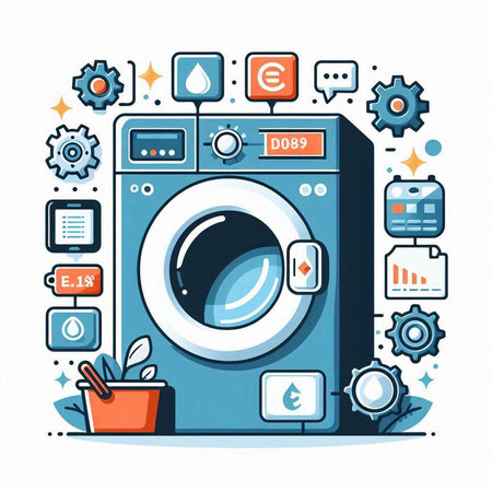 Washing machine with icons. Vector illustration in thin line style.のイラスト素材