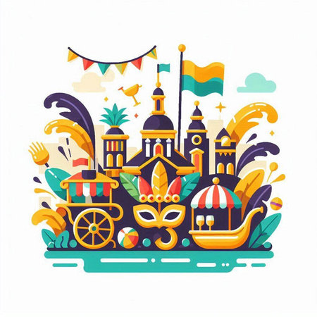 Carnival and masquerade concept. Vector illustration of carnival in flat style.のイラスト素材