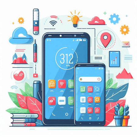 Modern flat design vector illustration concept of 5g technology. Smartphone, mobile phone, tablet and other gadgets.のイラスト素材