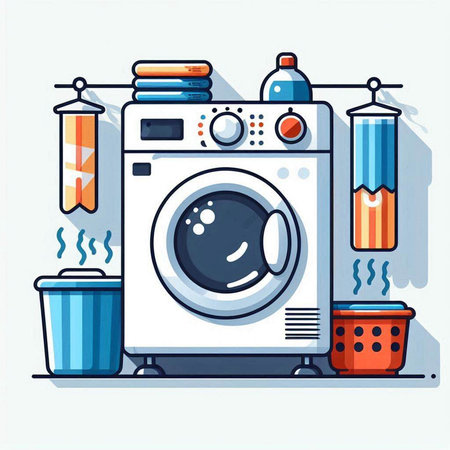 Washing machine. Laundry service. Flat vector illustration.のイラスト素材