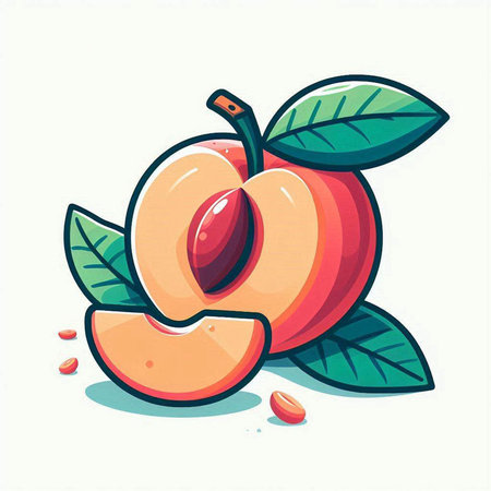 Peach fruit vector illustration, isolated on white background. Vector illustration.のイラスト素材