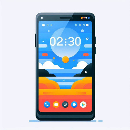 Smartphone with a blue screen. Vector illustration in flat style.のイラスト素材