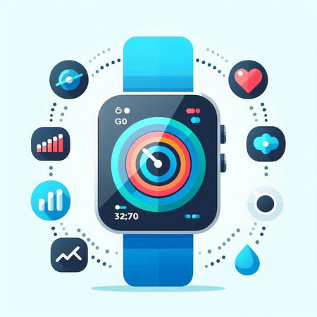 Smart watch with colorful icons. Vector illustration. Flat design style.のイラスト素材