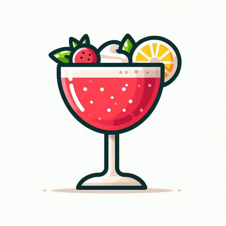 Cocktail with strawberry, lemon and mint. Hand drawn vector illustration.のイラスト素材