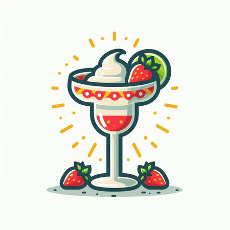 Strawberry ice cream in a glass. Vector illustration on a white background.のイラスト素材