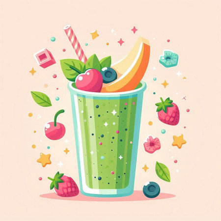 Fruit smoothie. Vector illustration in flat cartoon style. Healthy food.のイラスト素材