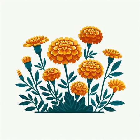 Marigold flowers on a white background. Vector Illustration.のイラスト素材