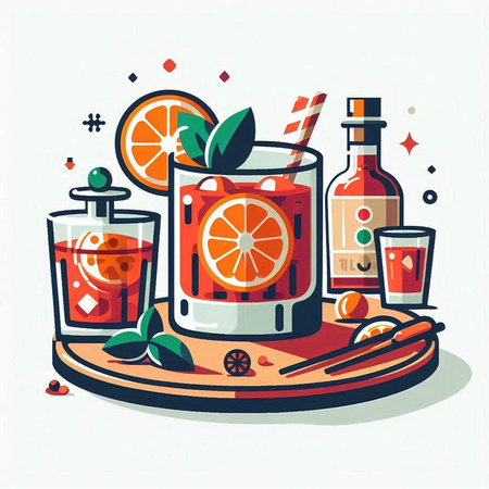 Cocktail with orange, ice and mint. Vector illustration.のイラスト素材
