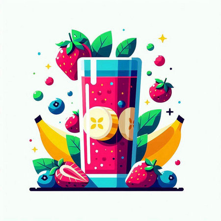Fruit smoothies in a glass. Vector illustration, flat design.のイラスト素材