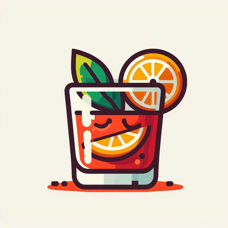 Cocktail with orange and mint. Vector illustration in flat styleのイラスト素材
