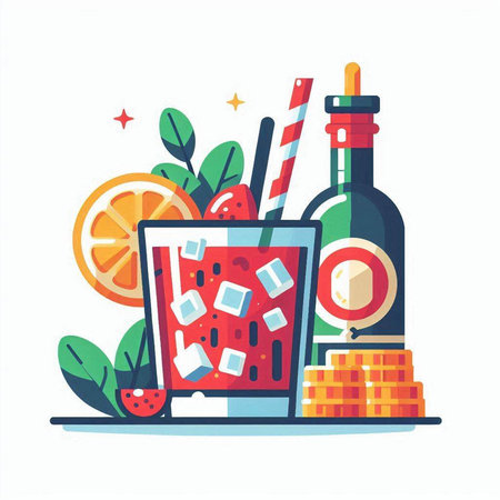 Alcoholic drinks and cocktails. Vector illustration in flat style.のイラスト素材