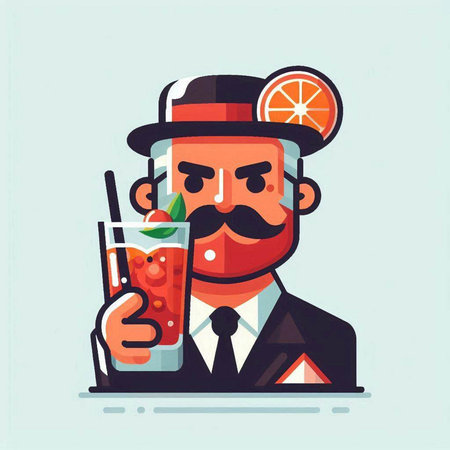 Vector illustration of a man with a cocktail in his hand. Flat style.のイラスト素材