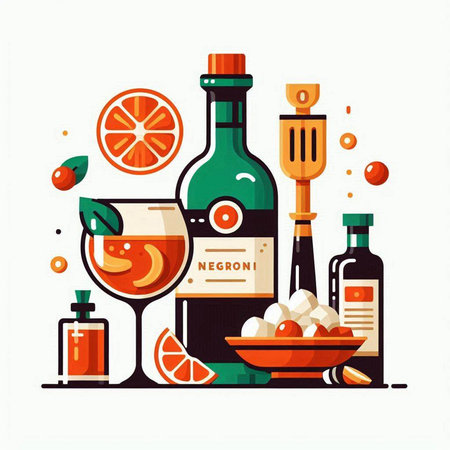 Cocktails set. Vector illustration in flat style. Alcoholic beverages collection.のイラスト素材