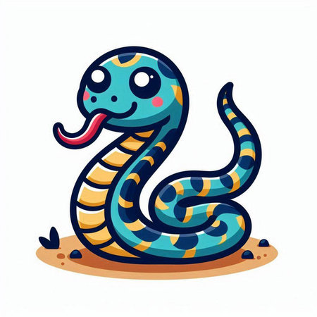 Cute cartoon snake on a white background. Vector illustration in a flat style.のイラスト素材