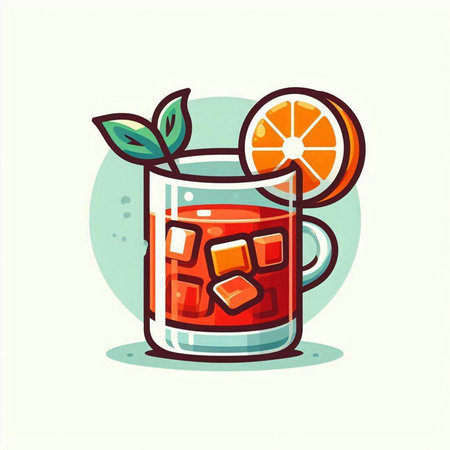 Cocktail with ice, orange and mint. Vector illustration.のイラスト素材