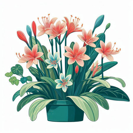 Flowers in a pot, isolated on white background. Vector illustration.のイラスト素材