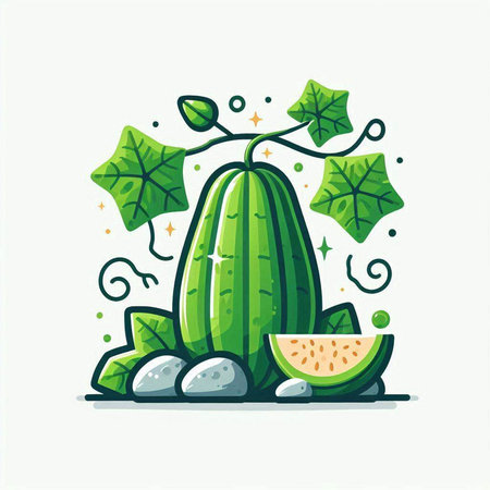 Cute cartoon watermelon with green leaves on white background. Vector illustration.のイラスト素材