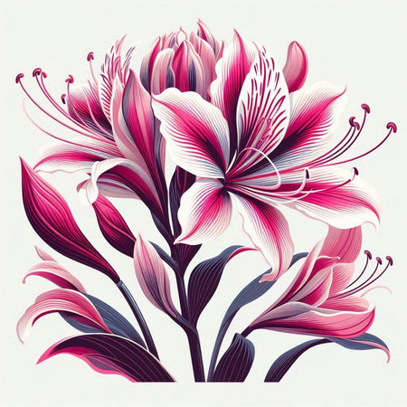 Pink lily flower bouquet on white background. Vector illustration.のイラスト素材