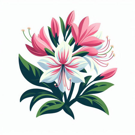 Bouquet of pink lilies on a white background. Vector illustration.のイラスト素材