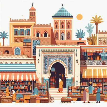 Fez, Morocco. Souq Waqif. Vector illustrationのイラスト素材