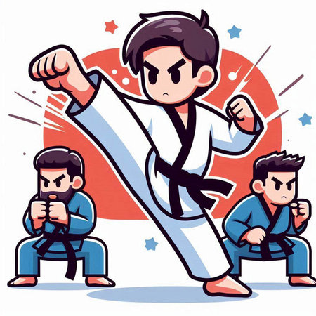 Taekwondo karate training. Vector illustration in cartoon styleのイラスト素材