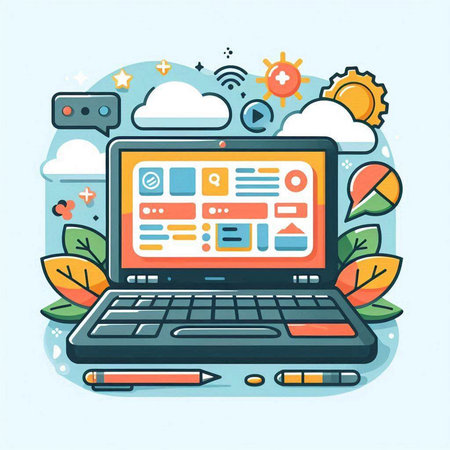 Laptop with web design concept. Vector illustration in flat style.のイラスト素材