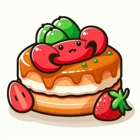 Cake with strawberry on a white background. Cartoon vector illustration.のイラスト素材