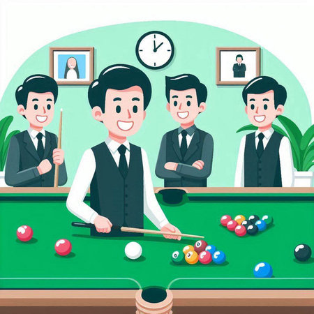 Men play billiards in the pool room. Vector illustration.のイラスト素材