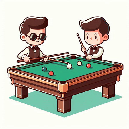 Two men playing billiards. Vector illustration in cartoon style.のイラスト素材