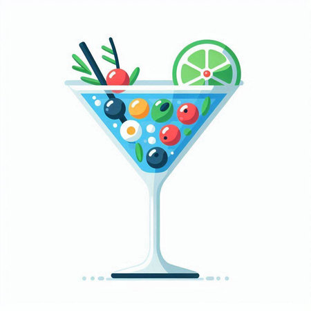 Cocktail with olives, cherries and lime. Vector illustrationのイラスト素材