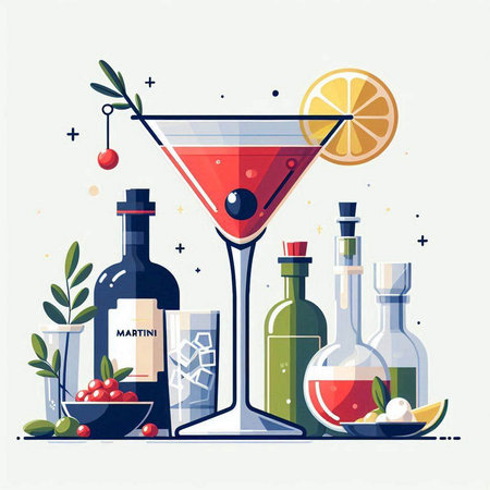 Cocktail party set. Vector illustration in flat cartoon style.のイラスト素材