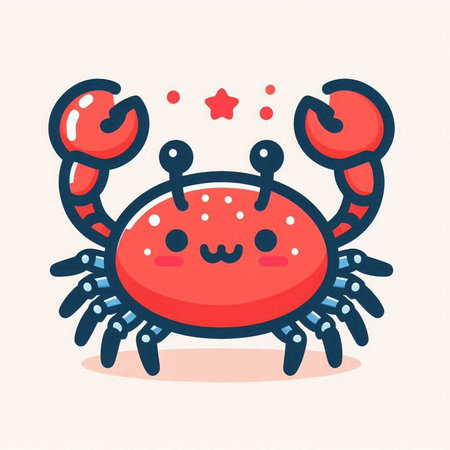 Cute cartoon crab character. Vector flat illustration. Isolated on white background.のイラスト素材