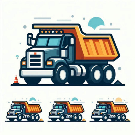 Dump truck vector illustration isolated on white background. Flat style design.のイラスト素材