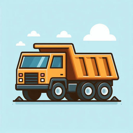 Dump truck icon in flat style. Vector illustration on a blue background.のイラスト素材