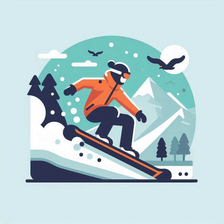 Snowboarder in mountains. Winter sports. Flat vector illustration.のイラスト素材