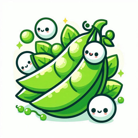 Peas with funny faces on a white background. Vector illustration.のイラスト素材