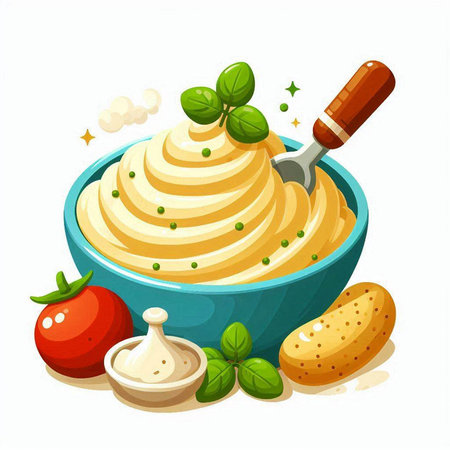 Vector illustration of bowl of hummus with mayonnaise and vegetablesのイラスト素材