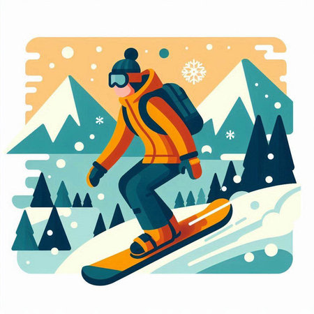Snowboarder. Vector illustration in flat style. Winter sports.のイラスト素材
