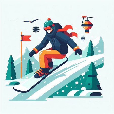 Snowboarder. Winter sports. Vector illustration in flat style.のイラスト素材