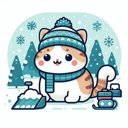 Cute cat in winter clothes. Vector illustration in a flat style.のイラスト素材