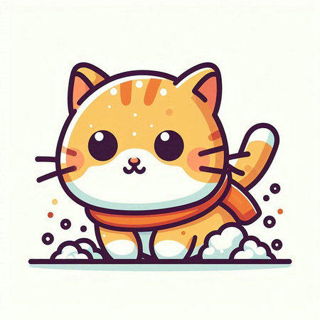 Cute cartoon cat in the rain. Vector illustration on white background.のイラスト素材
