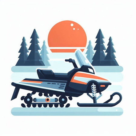 Snowmobile in the winter forest. Vector illustration in flat style.のイラスト素材