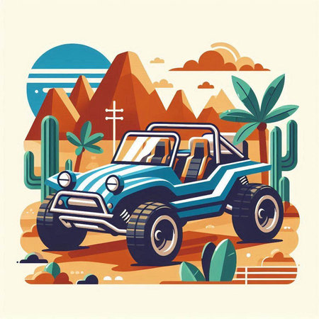 Off-road vehicle in desert. Vector illustration in flat style.のイラスト素材
